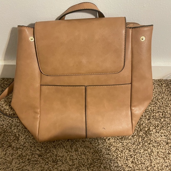 Tan faux leather backpack-purse - Picture 1 of 3